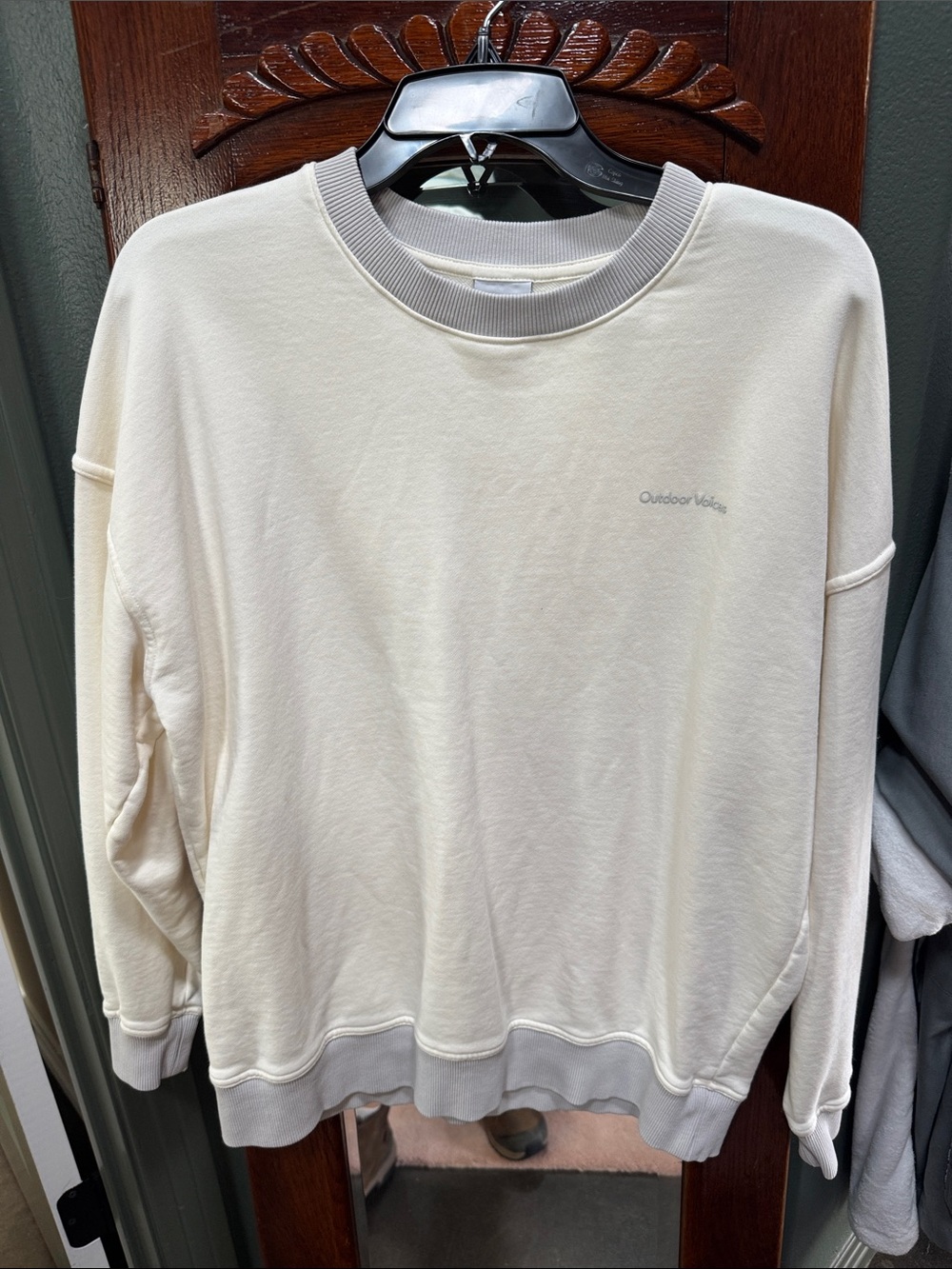 Outdoor Voices Cream Crewneck with Light Gray Ribbing